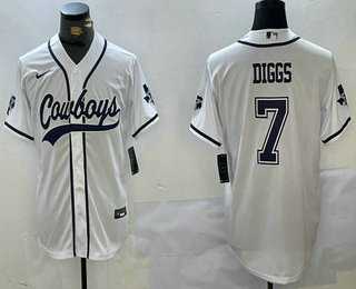 Men%27s Dallas Cowboys #7 Trevon Diggs White With Navy Name Cool Base Stitched Baseball Jersey->dallas cowboys->NFL Jersey